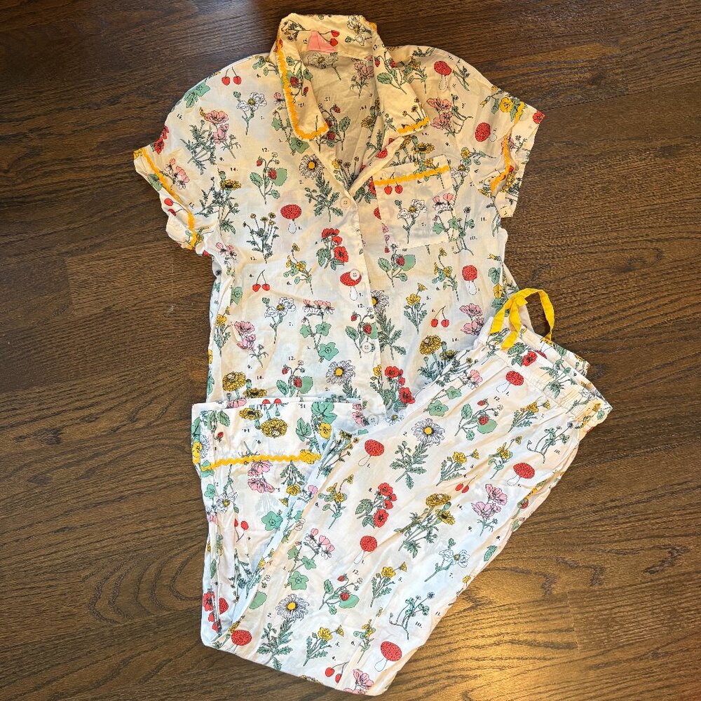 Ban.do Womens Botanical Print Cotton Pajamas Top and Bottom Size Medium